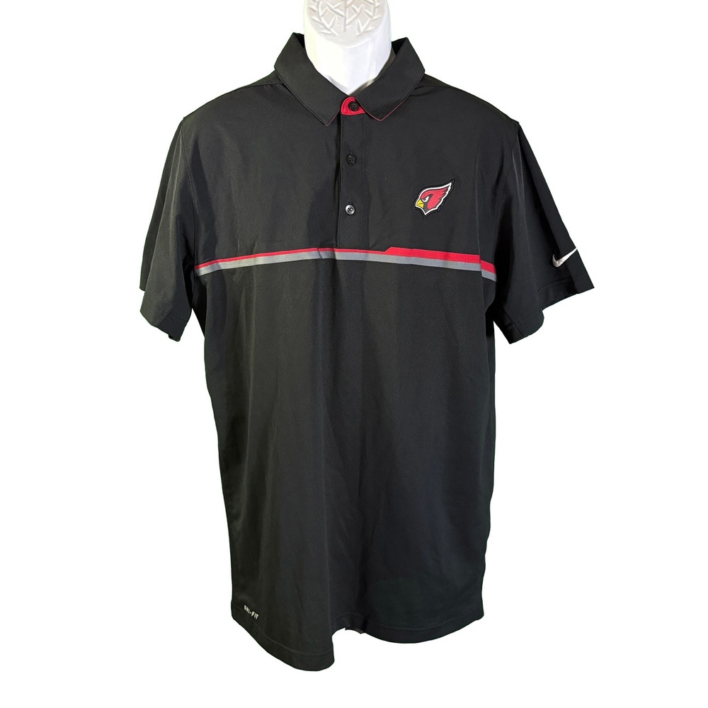 Nike Polo‎ Shirt Mens Large Black Arizona Cardinals NFL Onfield Dri-FIT Stripe
